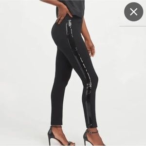 Spanx , (L) The Perfect Pant ,Black Ponte Pant Slim Tuxedo Stripe Crop Shaping L